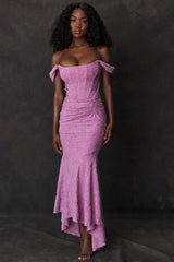 Purple Lace Floral Frill Corset Maxi Dress - Free From Label