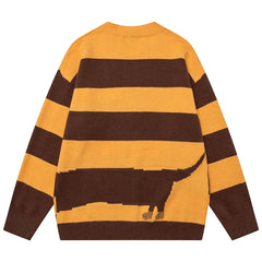 Dog Graphic Stripe Knit Pullover Top