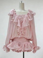 Ruffles Long Sleeve Mesh Mini Dress