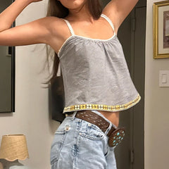 Stripe Colourful Trim Spaghetti Strap Top