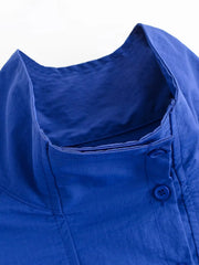 Blue High Neck Ruched Sleeve Adjustable Hem Jacket