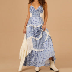 Floral Printed Patchwork Maxi Dress