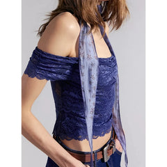 Ruched Off The Shoulder Floral Lace Top