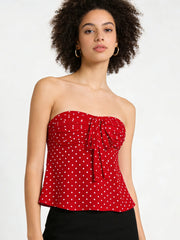 Dot Tie-up Print Strapless Top