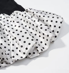 Black Patchwork Polka Dot Puff Hem Mini Dress