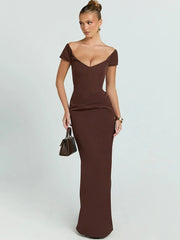 Solid Short Sleeve Bodycon Maxi Dress