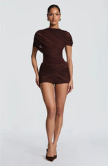 Draped Mesh Cape Sleeve Playsuit