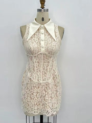 Lace Sleeveless Button Up Mini Dress