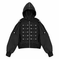 Military Style Braided Chest Trim Zip Up Hoodie