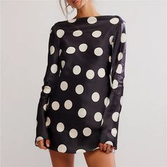 Polka Dot Long Sleeve Satin Mini Dress