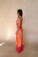 Lace Patchwork Deep V Neck Maxi Dress