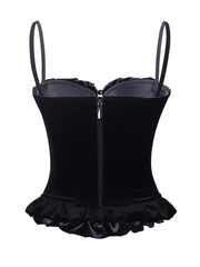 Black Velvet Ruffles Sleeveless Tunic Top