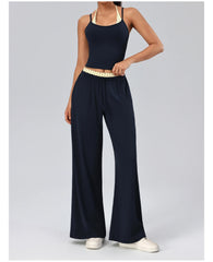Polka Dot Layered Tank Top And High Waist Wide Leg Pants Set