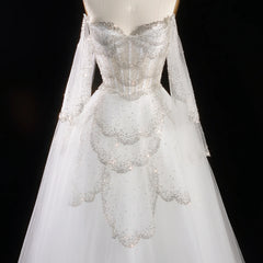 Off-Shoulder Tulle Sequin Flower Petal Embroidered Gown