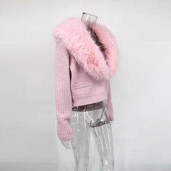 Fur Collar Knitted Cardigan