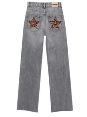 Leopard Print Star Straight-Leg Jeans