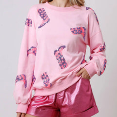 Sequin Boots Print Sweatshirt