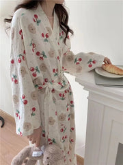 Cartoon Print Kimono Long-Sleeve Robe Nightgown