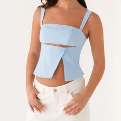 Crop Buttoned Strap Top