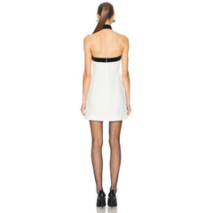 White Solid Black Bow Strap Mini Dress