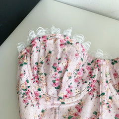 Pink Floral Lace Up Corset