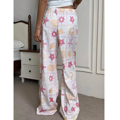 Pink Floral Print Casual Pants