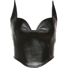 Black Pu Leather Batman Corset Top