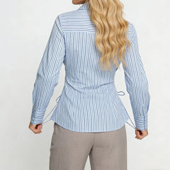Blue Stripe Waist-Cinching Shirt