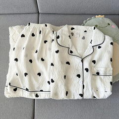 Heart-Shaped Short Sleeve Shirt and Shorts Pajama Set