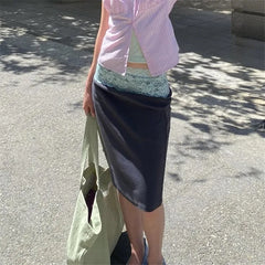 Lace Trim Low Waist Midi Skirt