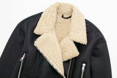  Women's black reversible jacket with fur and PU leather.