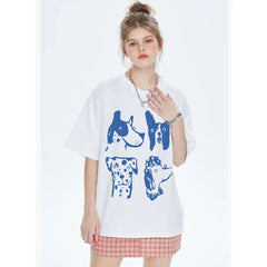 Cartoon Dogs Printing Kpop White Short Sleeve Cotton Tees