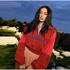 Color Block Collared Zip Up Jacket