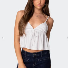 Babydoll Bow Tied V Neck Crop Top