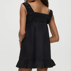 Front Button Ruffle Hem A-line Mini Dress