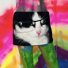 Cat Digital Printed Low Waist Mini Skirt