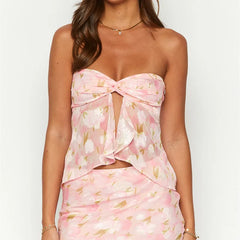 Floral Print Mesh Bandeau Top