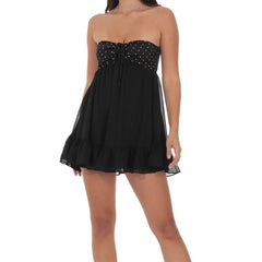 Black Dot Print Sleeveless Mini Dress