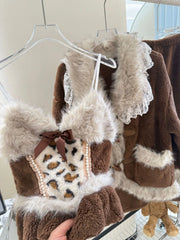 Brown Plush 3 Piece Pajama Set