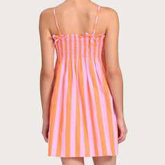 Striped Print Smocked Spaghetti Strap Babydoll Mini Dress