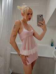 Mesh Puffy Hem Cami Top