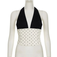White Polka Dot V-neck Top And Mini Skirt Set