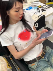 White Love Shape Print Crop Top