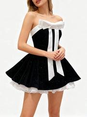 Bowknot Strapless Ruffle Hem Mini Dress