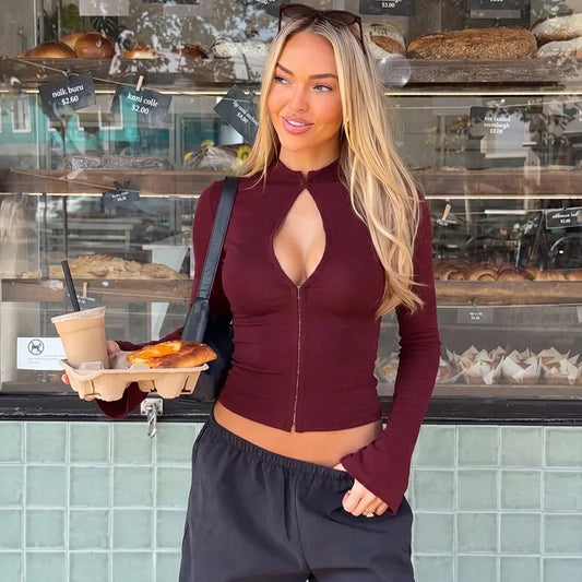 Long Sleeve Hook Front Button Up Top