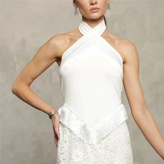 Halter Tassel Hem Sleeveless Top