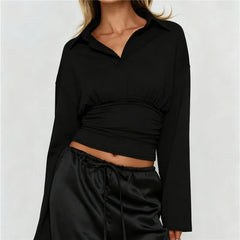 Striped Turn Down Collar Long Sleeve Top