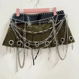 Micro Mini Pleated Belted Chain Skirt
