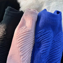 Heart Design O-neck Long Sleeve Knitted Pullover