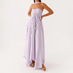 Women's ruffle trim sleeveless A-line long dress 

